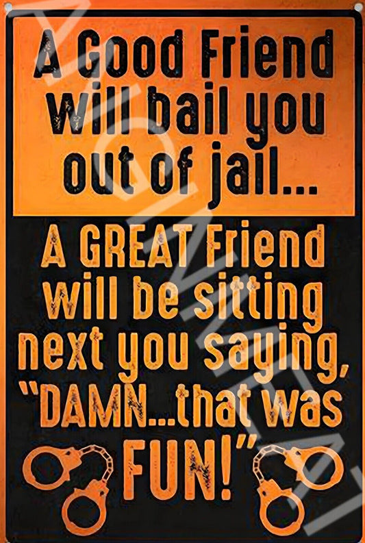 A Good Friend Will Bail You Out Funny Sign  Aluminum Metal Sign