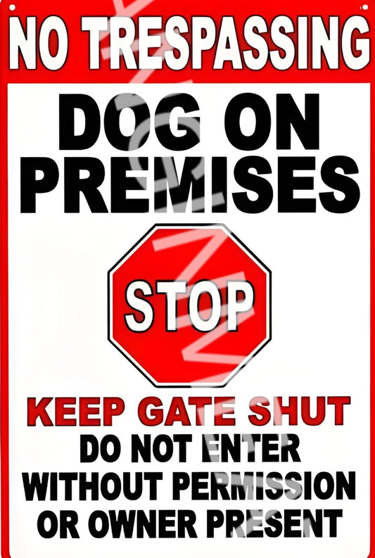 No Trespassing Dog On Premises Funny Sign  Aluminum Metal Sign