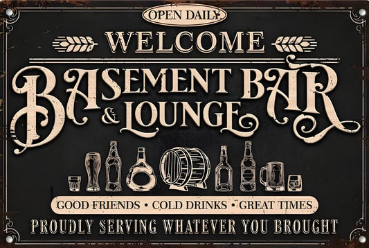 Welcome To The Basement Bar Lounge Funny Sign Weatherproof Aluminum