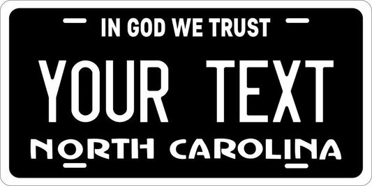 North Carolina Black Custom State License Plate Personalized 12"x6" Size