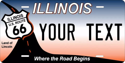 Illinois Rt 66 Custom State License Plate Personalized 12"x6" Size