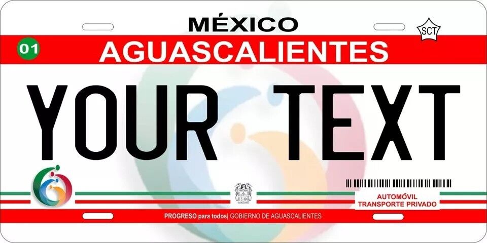 Aquascalientes 2012 Custom State License Plate Personalized 12"x6" Size