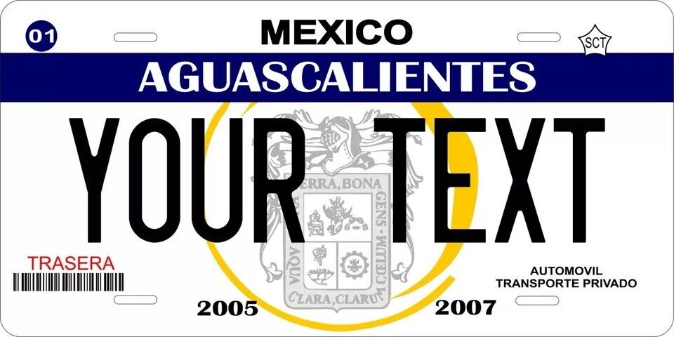 Aquascalientes 2005 Custom State License Plate Personalized 12"x6" Size