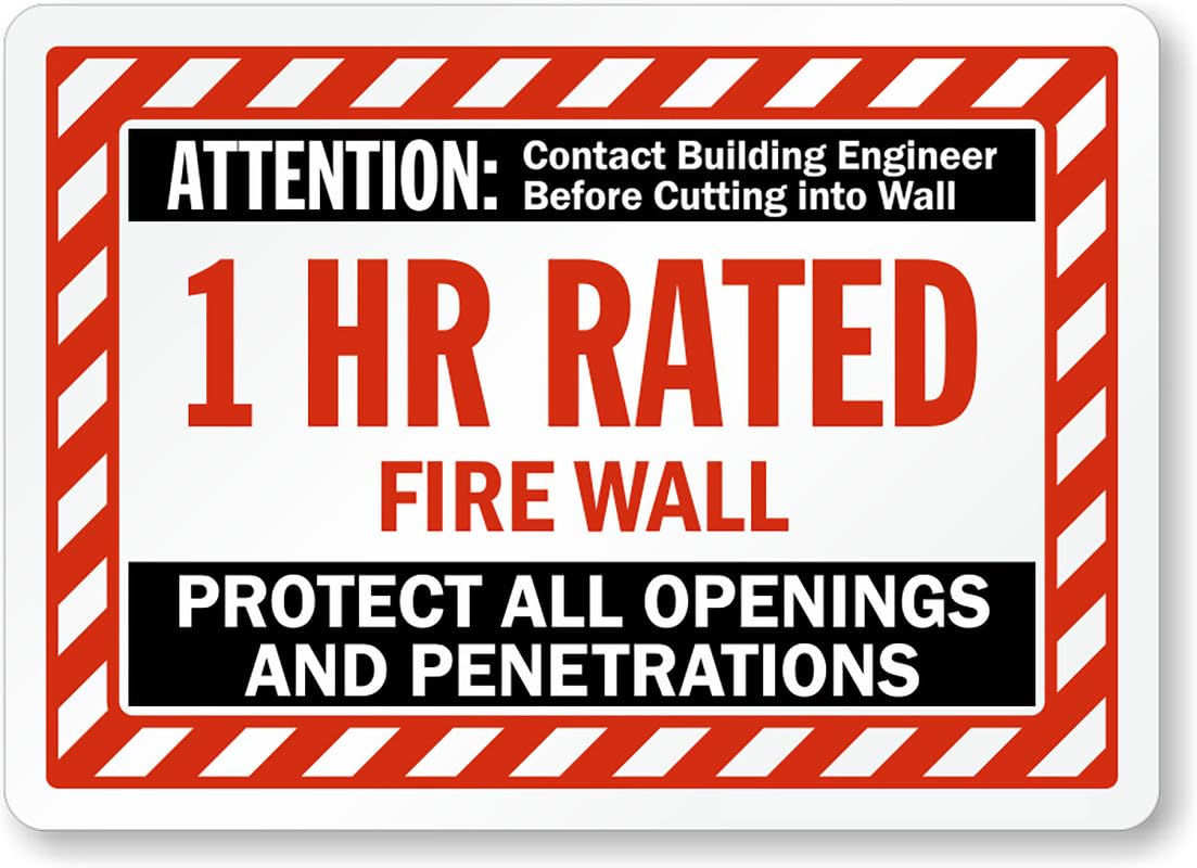 1 Hour Fire Wall Aluminum Weatherproof  Sign p00004