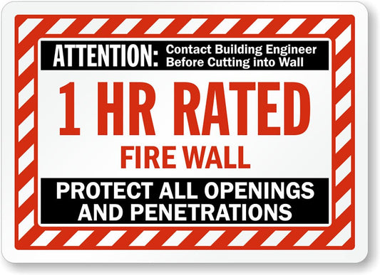1 Hour Fire Wall Aluminum Weatherproof  Sign p00004