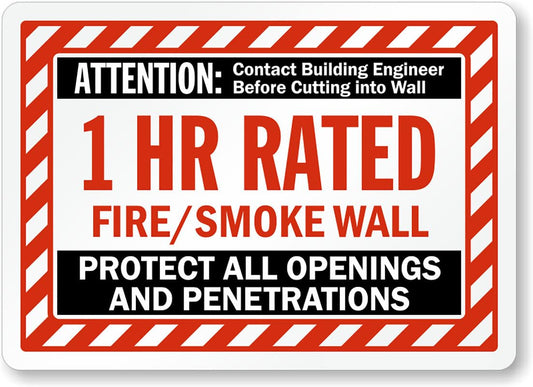 1 Hour Smoke Wall Aluminum Weatherproof  Sign p00007