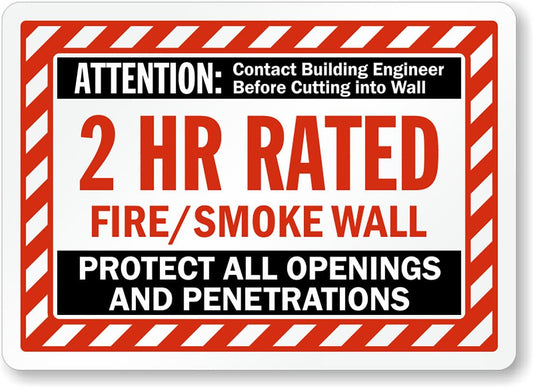 2 Hour Fire Wall Aluminum Weatherproof  Sign p00012