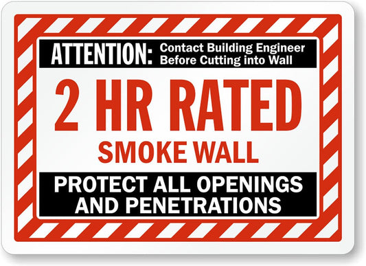 2 Hour Smoke Wall Aluminum Weatherproof  Sign p00017