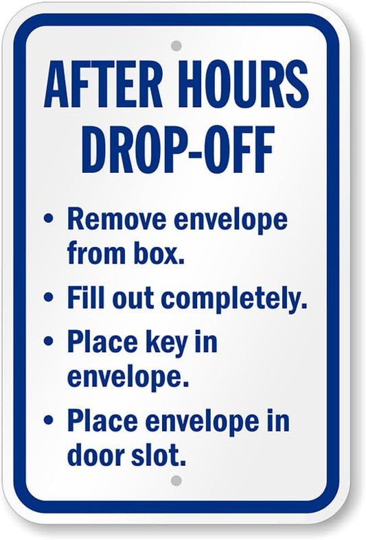 After Hour Drop Off Aluminum Weatherproof  Sign p00301