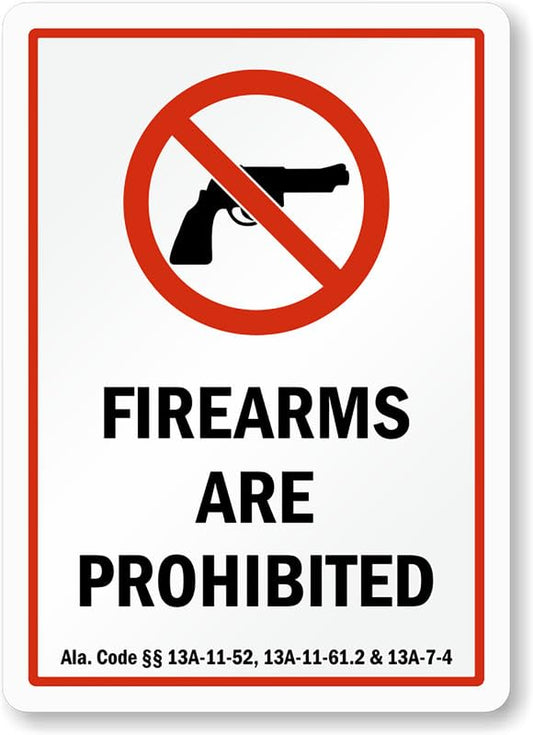 Alabama Firearms Prohibited Aluminum Weatherproof  Sign p00312