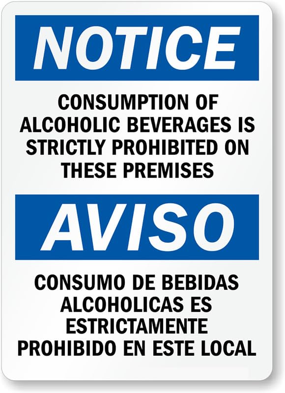 Alcoholic Beverages Prohibited Bilingual Aluminum Weatherproof  Sign p00338