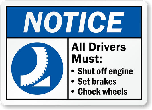 All Drivers Must Chock Wheels Aluminum Weatherproof  Sign p00361