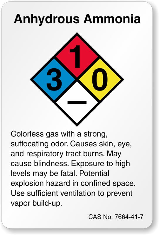 Anhydrous Ammonia Chemical Aluminum Weatherproof  Sign p00453