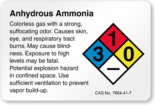 Anhydrous Ammonia Chemical Aluminum Weatherproof  Sign p00454