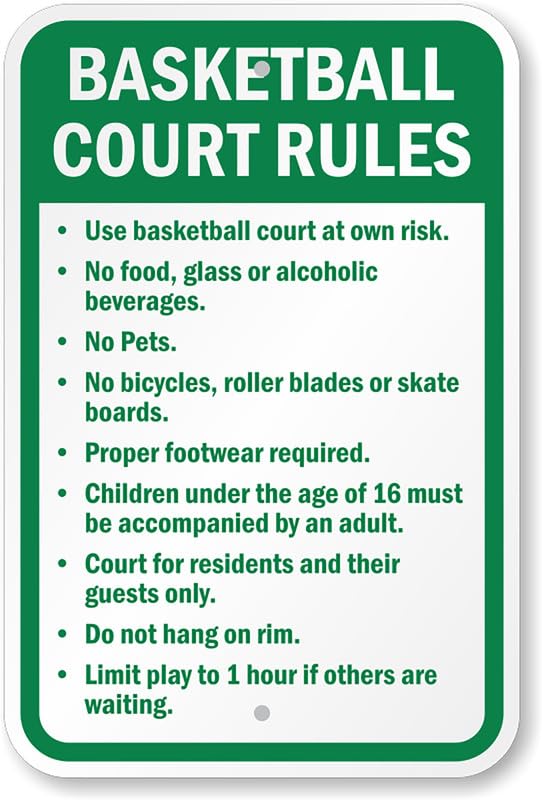 Basketball Court Rules Aluminum Weatherproof  Sign p00560