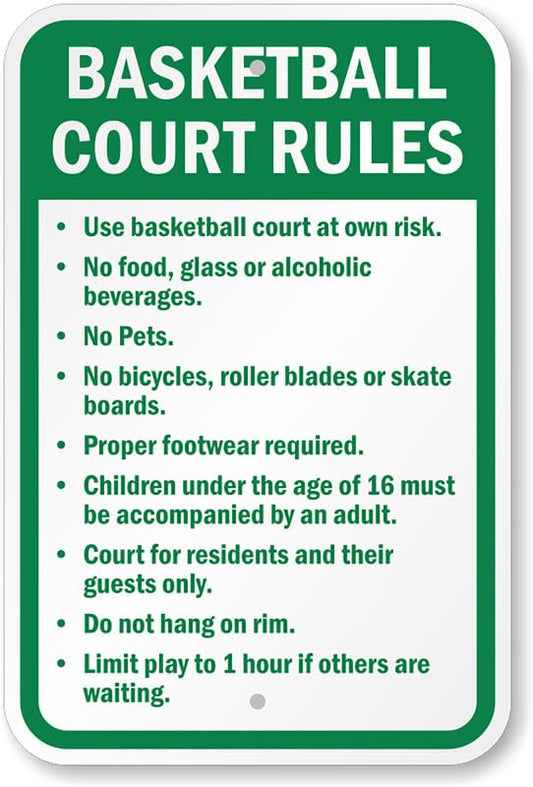 Basketball Court Rules Aluminum Weatherproof  Sign p00560