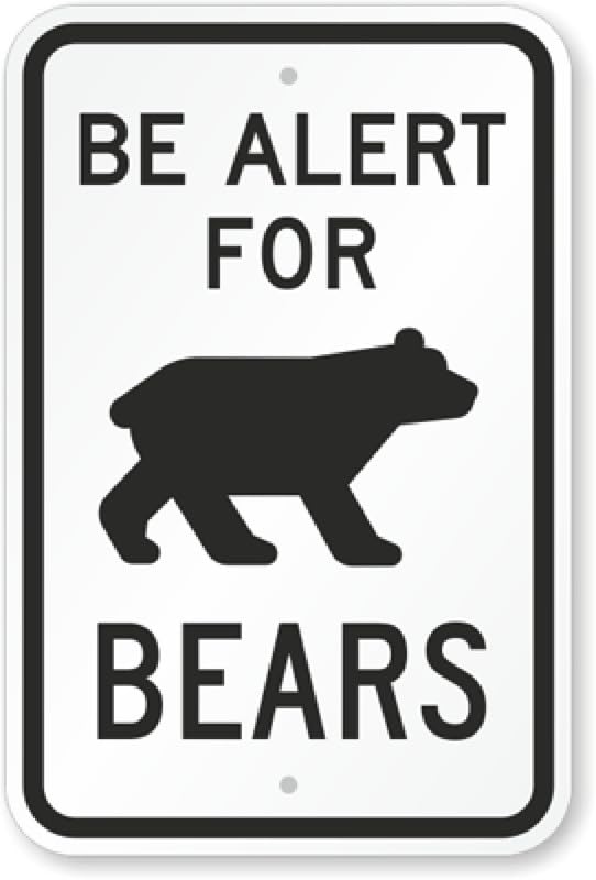 Be Alert Bears Aluminum Weatherproof  Sign p00566
