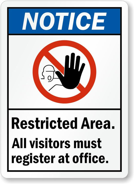All Visitors Register At Office Aluminum Weatherproof  Sign p00579