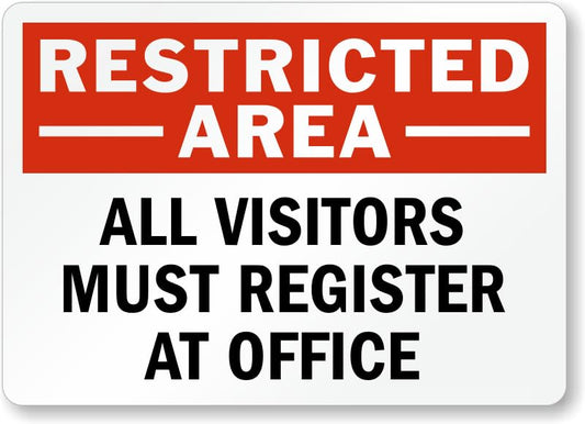 All Visitors Register At Office Aluminum Weatherproof  Sign p00580