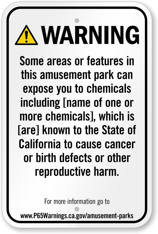 Amusement Park Exposure Prop 65 Aluminum Weatherproof  Sign p00611