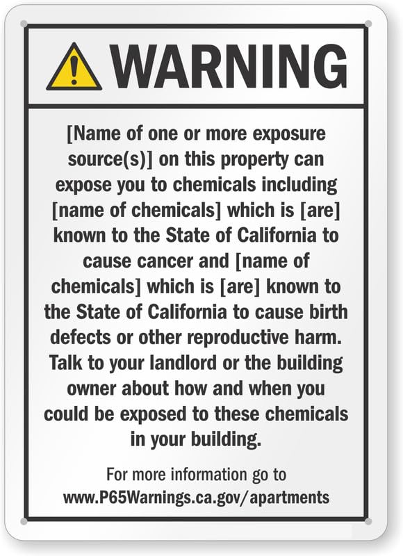 Apartment Exposure Prop 65 Aluminum Weatherproof  Sign p00639