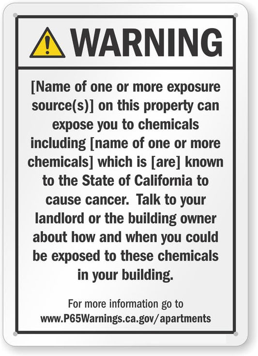 Apartment Exposure Prop 65 Aluminum Weatherproof  Sign p00638