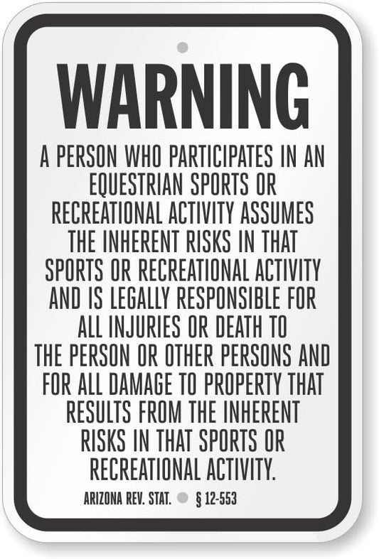 Arizona Equine Liability Aluminum Weatherproof  Sign p00684