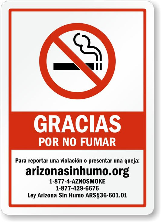 Arizona No Smoking Aluminum Weatherproof  Sign p00687