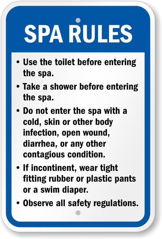 Arizona Spa Rules Aluminum Weatherproof  Sign p00692
