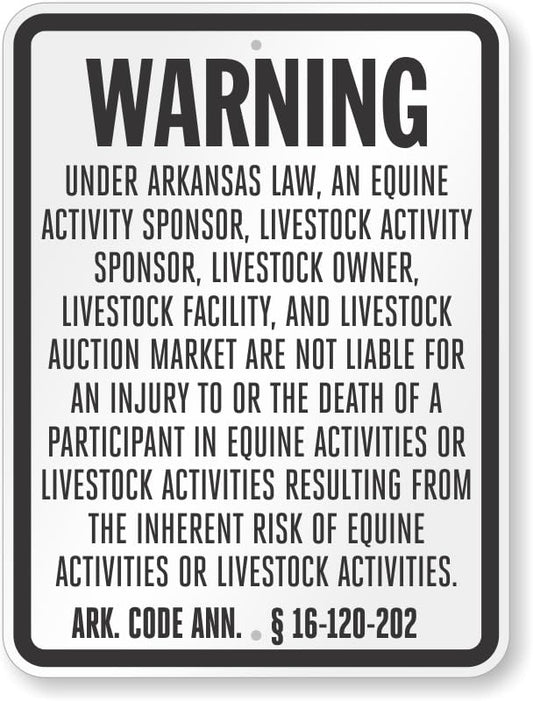 Arkansas Equine Liability Aluminum Weatherproof  Sign p00695