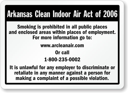 Arkansas No Smoking Aluminum Weatherproof  Sign p00699