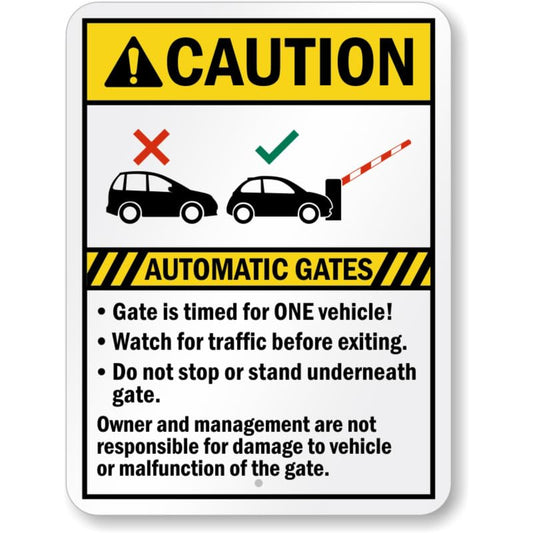 Automatic Gates Watch For Traffic Before Exiting Aluminum Weatherproof Sign p1011
