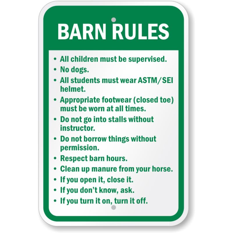 Barn Rules Horse Safety Aluminum Weatherproof Sign p1078