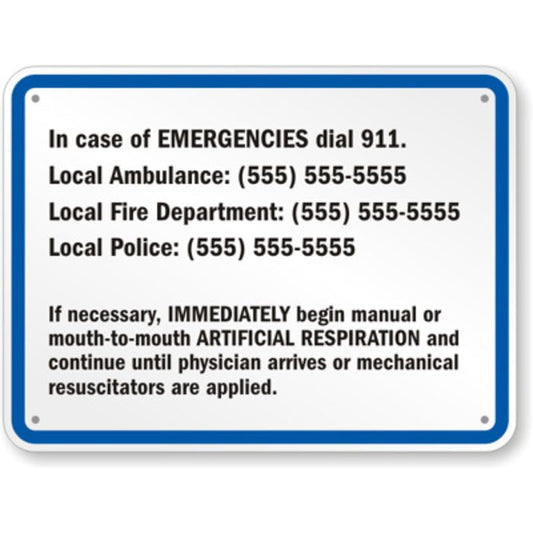 California Custom Emergency Aluminum Weatherproof Sign p1221