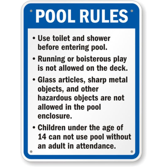 California Custom Pool Rules Aluminum Weatherproof Sign p1223