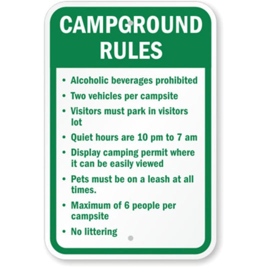 Campground Rules Aluminum Weatherproof Sign p1235