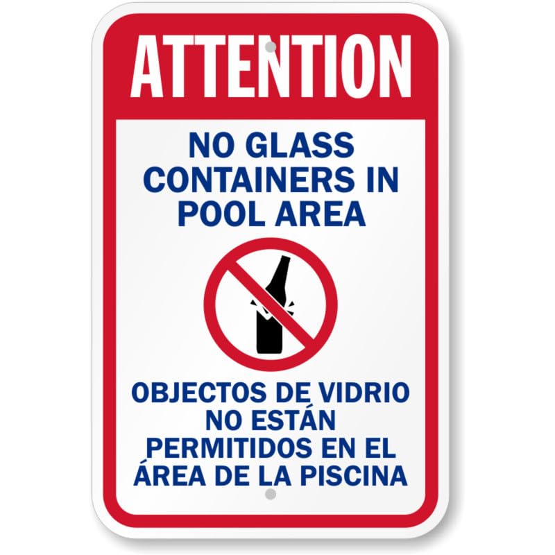 Attention No Glass Containers Pool Aluminum Weatherproof Sign p794