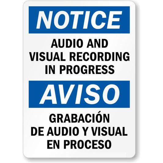 Audio Visual Recording Bilingual Aluminum Weatherproof Sign p872