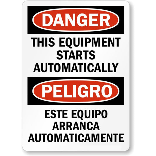 Automatic Equipment Bilingual Aluminum Weatherproof Sign p979