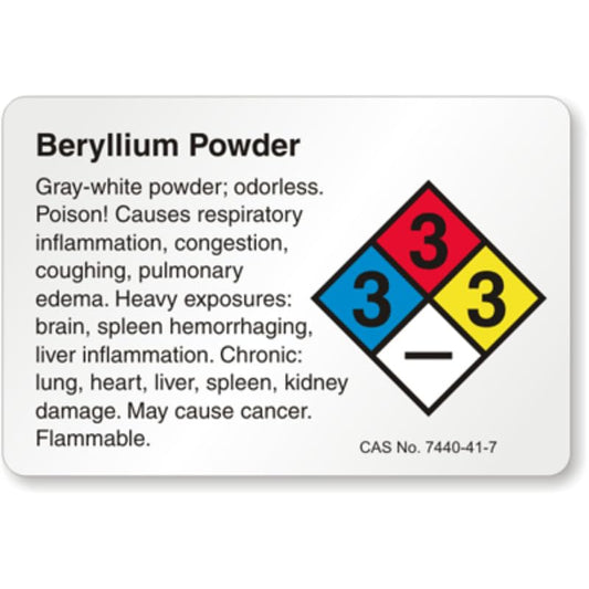 Beryllium Powder Chemical Lb Aluminum Weatherproof  Sign