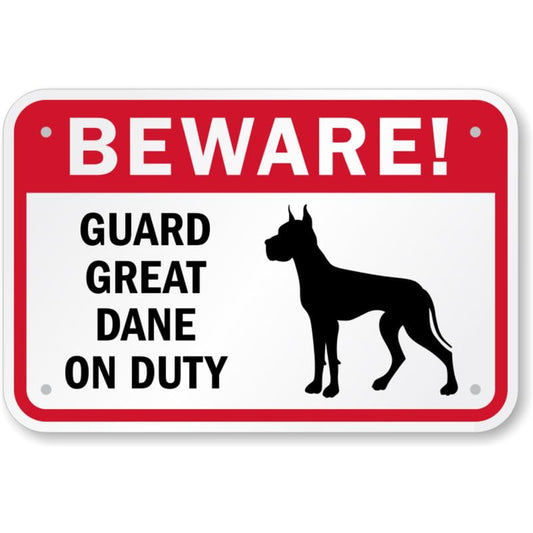 Beware Great Dane Aluminum Weatherproof  Sign
