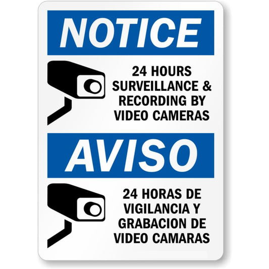 Bilingual 24 Hours Surveillance Aluminum Weatherproof  Sign