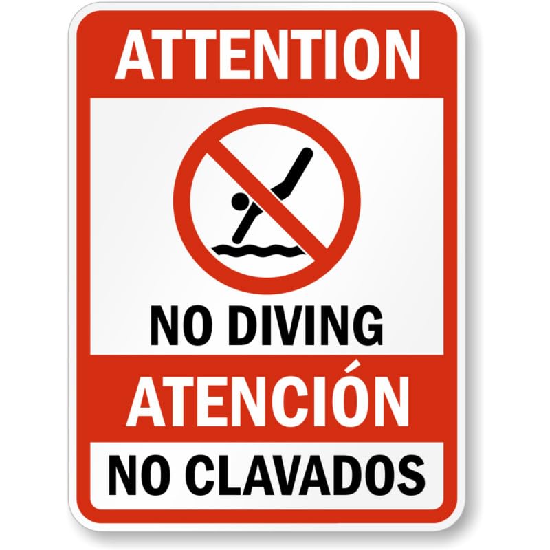 Bilingual Attention No Diving Aluminum Weatherproof  Sign