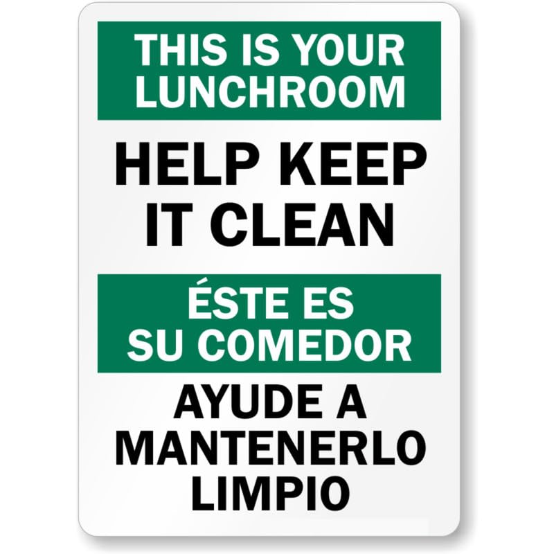 Bilingual Cafeteria Lunchroom Aluminum Weatherproof  Sign