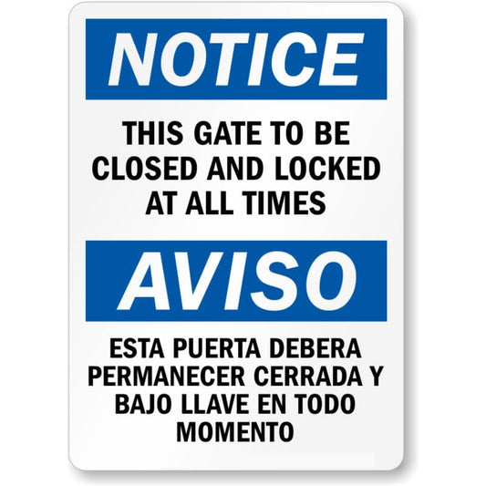 Bilingual Closed Door Gate Aluminum Weatherproof  Sign