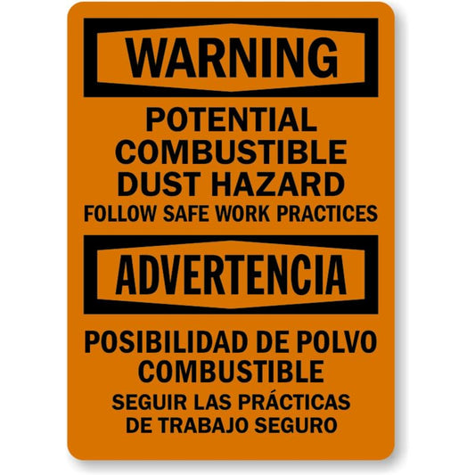 Bilingual Combustible Dust Hazard Aluminum Weatherproof  Sign
