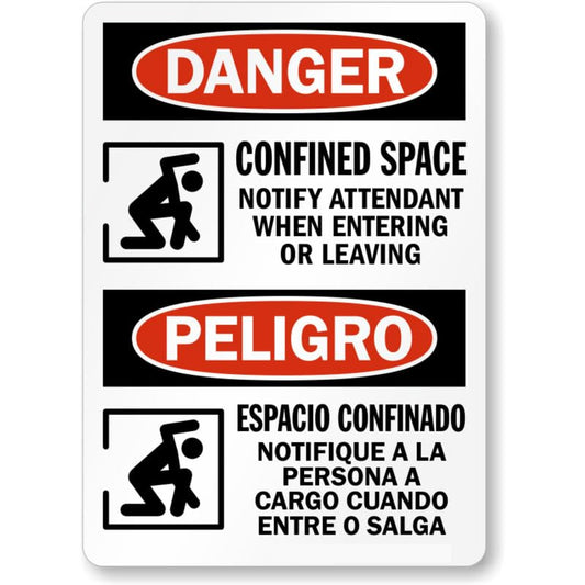 Bilingual Confined Space Danger Aluminum Weatherproof  Sign