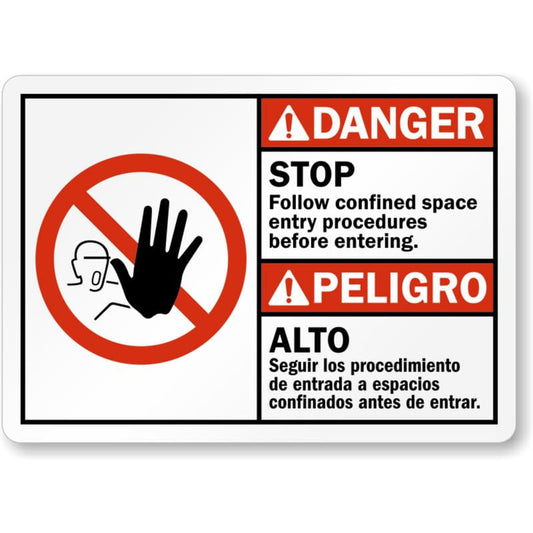 Bilingual Confined Space Procedures Aluminum Weatherproof  Sign