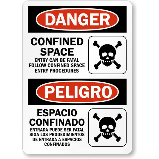 Bilingual Confined Space Danger Aluminum Weatherproof  Sign