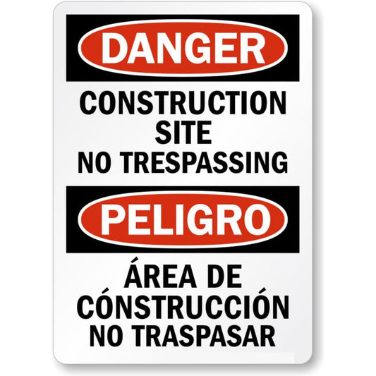 Bilingual Construction Site Aluminum Weatherproof  Sign